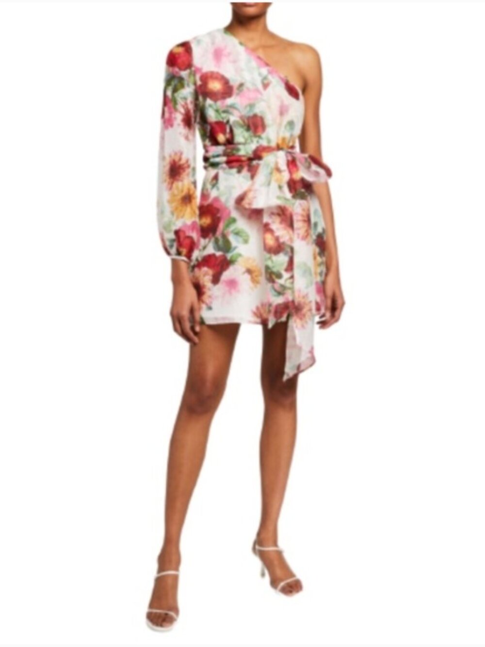 NWT La Maison Talulah Garland Mini Dress Womens Small Cream Red One Shoulder NEW